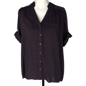 Express Women's SP Blouse Top Button Front Purple‎ Plum Short Sleeve Rayon Blend